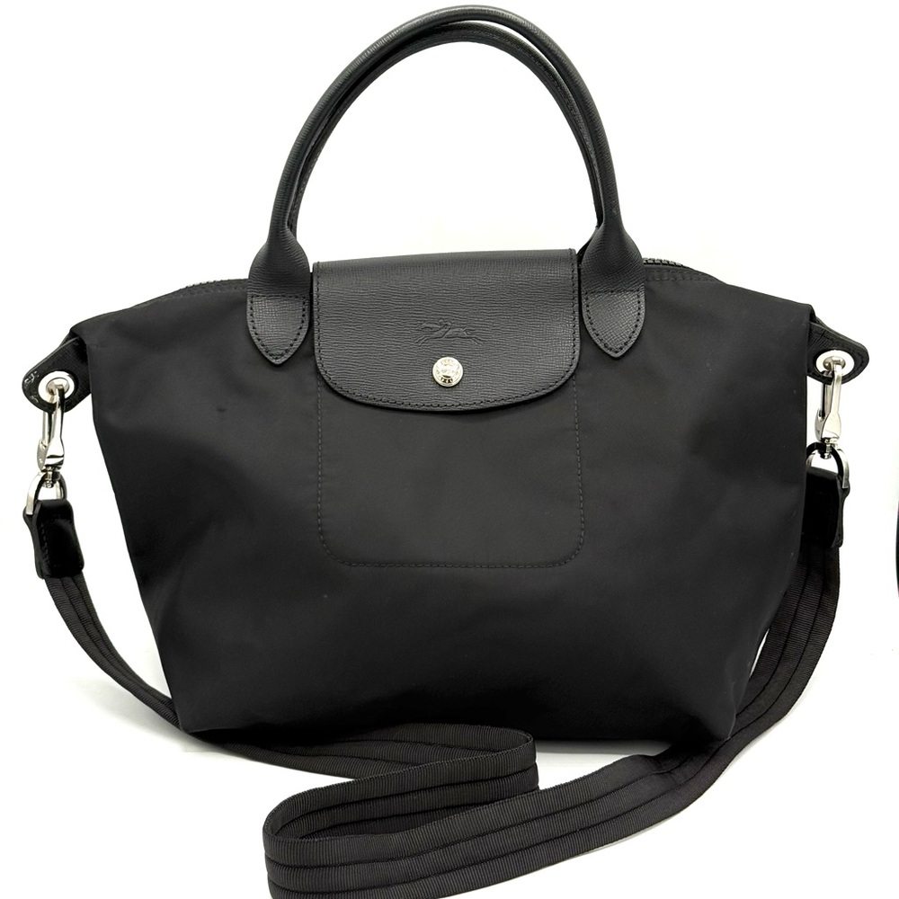 Longchamp Black Le Pliage Nylon Top-Handle Tote with Crossbody Strap